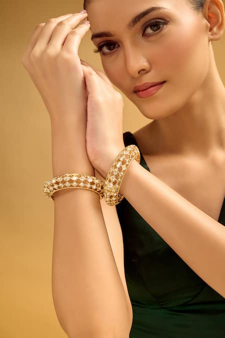 Buy_Nazaakat By Samara Singh_Gold Plated Crystals And White Stone Embellished Bangles _Online_at_Aza_Fashions