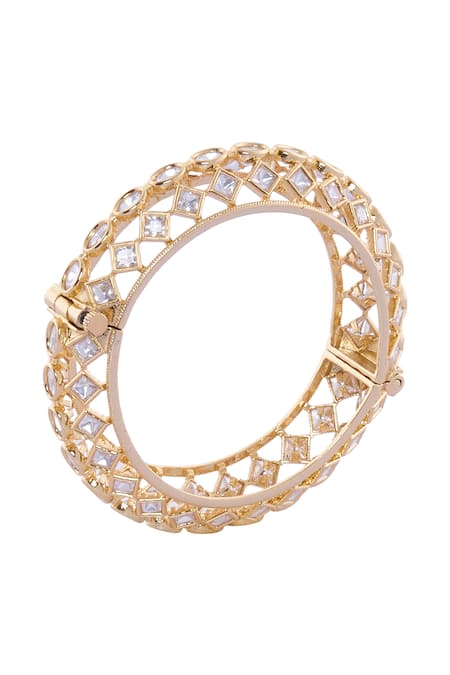 Nazaakat By Samara Singh_Gold Plated Crystals And White Stone Embellished Bangles _at_Aza_Fashions