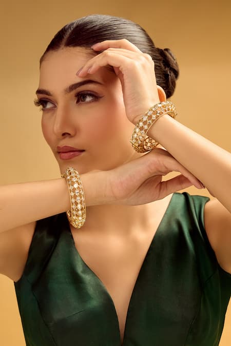Samyukta Singhania Gold & White Stone Embellished Bangles 