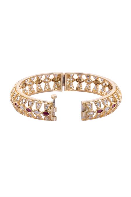 Nazaakat By Samara Singh White Rhinestones Gold Plated Red And Stone Bangles Online at Aza Fashions Nazaakat By Samara Singh_White Rhinestones Gold Plated Red And Stone Bangles _Online_at_Aza_Fashions