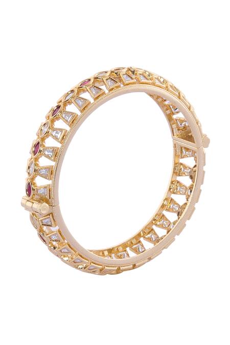 Shop Nazaakat By Samara Singh White Rhinestones Gold Plated Red And Stone Bangles Online at Aza Fashions Shop_Nazaakat By Samara Singh_White Rhinestones Gold Plated Red And Stone Bangles _Online_at_Aza_Fashions