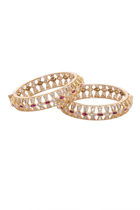 Nazaakat By Samara Singh Gold Plated Red & White Stone Bangles
