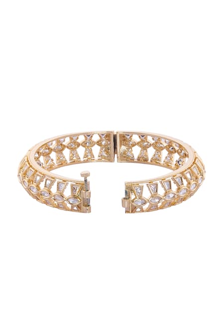 Nazaakat By Samara Singh_Gold Plated Crystals Brass Cutwork Bangle Set _Online_at_Aza_Fashions