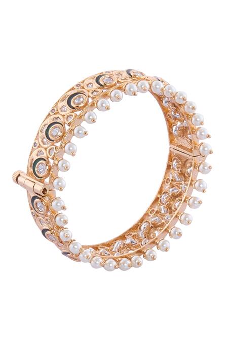 Shop_Nazaakat By Samara Singh_Gold Plated Pearls Embellished Bangles Set _Online_at_Aza_Fashions