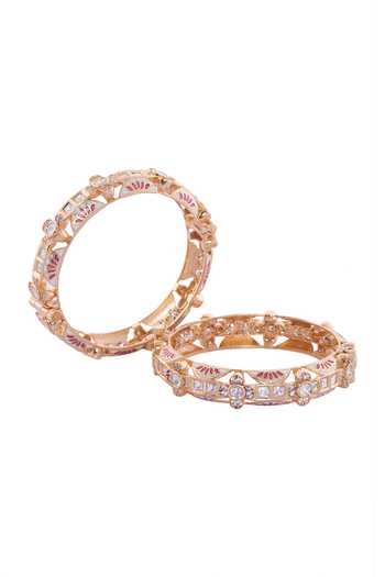 Nazaakat By Samara Singh Cream & Red Stone Embellished Bangles 