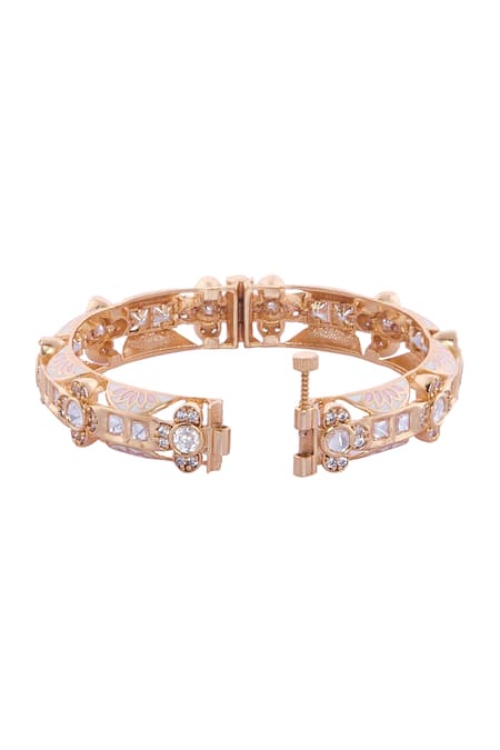 Nazaakat By Samara Singh_Cream Crystals And Pink Brass Bangles Set _Online_at_Aza_Fashions