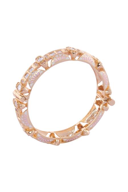 Buy_Nazaakat By Samara Singh_Cream Crystals And Pink Brass Bangles Set _Online_at_Aza_Fashions