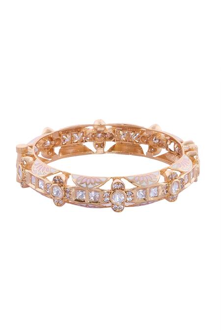 Shop_Nazaakat By Samara Singh_Cream Crystals And Pink Brass Bangles Set _Online_at_Aza_Fashions