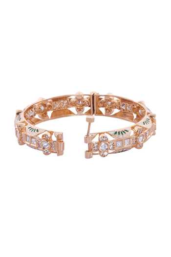 Nazaakat By Samara Singh_Cream Rhinestones And Green Decorative Bangle Set _Online_at_Aza_Fashions