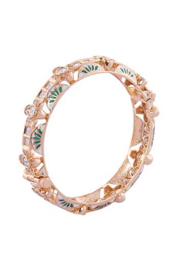 Shop_Nazaakat By Samara Singh_Cream Rhinestones And Green Decorative Bangle Set _Online_at_Aza_Fashions