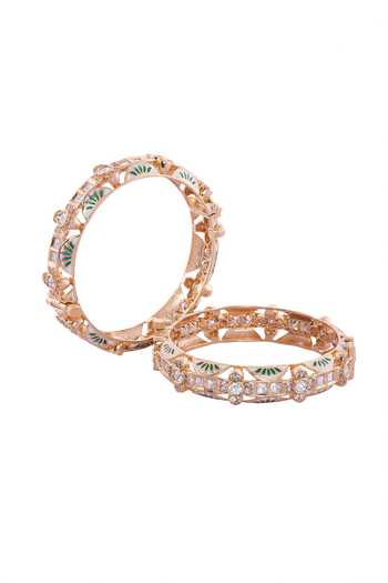Nazaakat By Samara Singh Cream & Green Decorative Bangle Set 