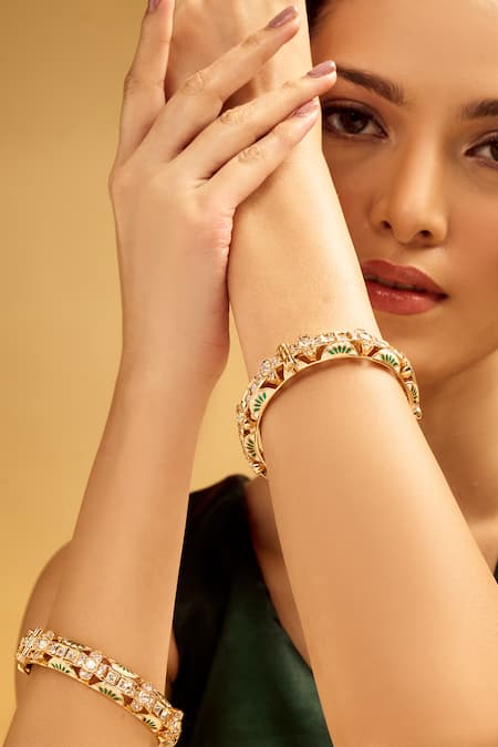Samyukta Singhania Cream & Green Decorative Bangle Set 