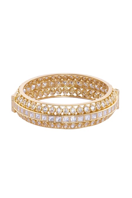 Buy_Nazaakat By Samara Singh_Gold Plated Crystals Stone Studded Bangle Set _Online_at_Aza_Fashions