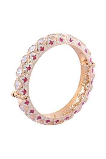 Shop Nazaakat By Samara Singh Cream Stones And Red Embellished Bangles Set Online at Aza Fashions Shop_Nazaakat By Samara Singh_Cream Stones And Red Embellished Bangles Set _Online_at_Aza_Fashions