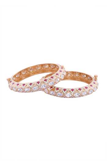 Nazaakat By Samara Singh Cream & Red Stone Embellished Bangles Set 