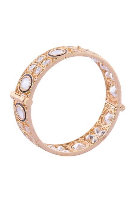Nazaakat By Samara Singh_White Crystals Gold And Stone Studded Bangles _Online_at_Aza_Fashions