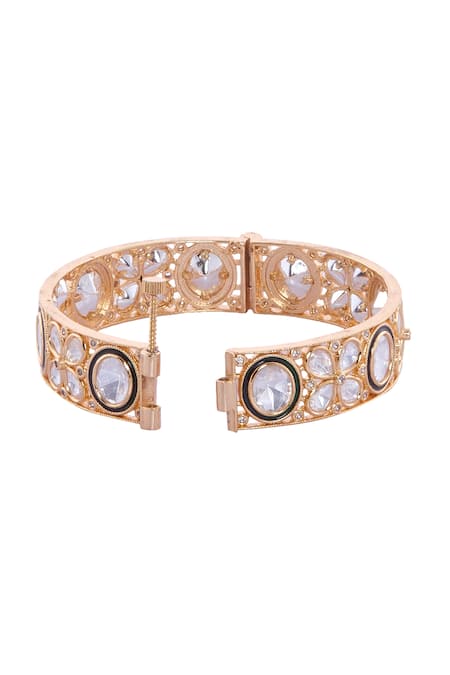 Buy_Nazaakat By Samara Singh_White Crystals Gold And Stone Studded Bangles _Online_at_Aza_Fashions