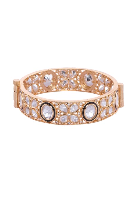 Nazaakat By Samara Singh_White Crystals Gold And Stone Studded Bangles _at_Aza_Fashions