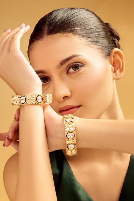 Samyukta Singhania Gold & White Stone Studded Bangles 
