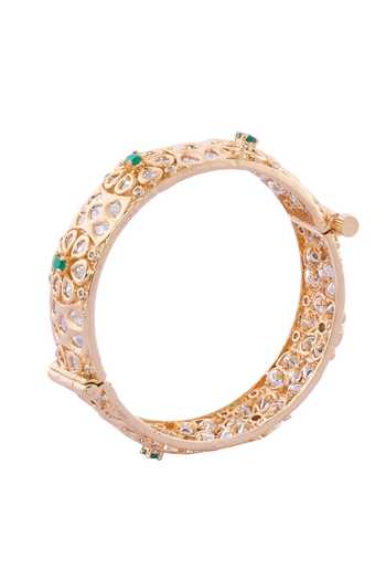 Nazaakat By Samara Singh_Multi Color Stones, Crystals Gold And Green Embellished Bangle Set _Online_at_Aza_Fashions