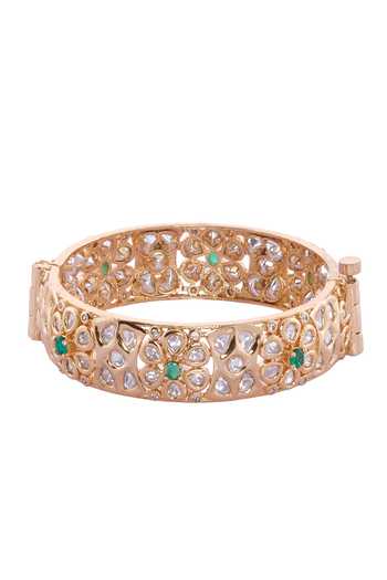 Buy_Nazaakat By Samara Singh_Multi Color Stones, Crystals Gold And Green Embellished Bangle Set _Online_at_Aza_Fashions