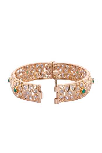 Nazaakat By Samara Singh_Multi Color Stones, Crystals Gold And Green Embellished Bangle Set _at_Aza_Fashions