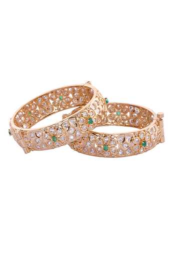 Nazaakat By Samara Singh Gold & Green Embellished Bangle Set 
