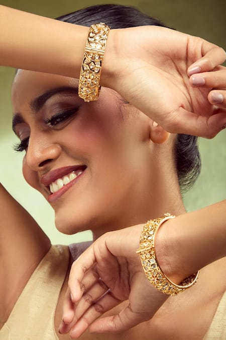 Nazaakat By Samara Singh Gold Plated Crystals Cutwork Bangle Set Online at Aza Fashions Nazaakat By Samara Singh_Gold Plated Crystals Cutwork Bangle Set _Online_at_Aza_Fashions