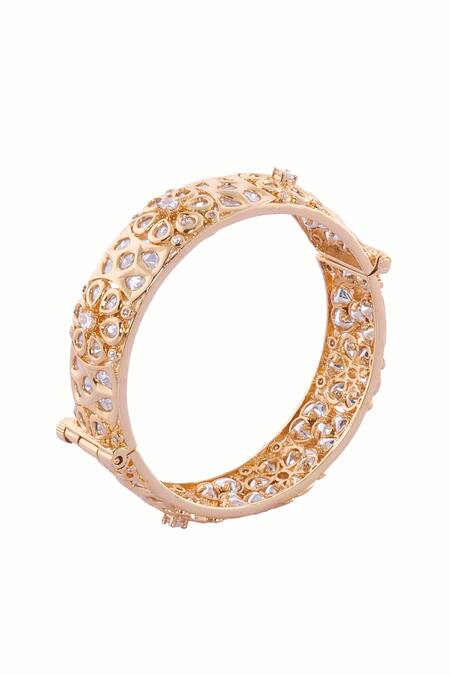 Shop Nazaakat By Samara Singh Gold Plated Crystals Cutwork Bangle Set Online at Aza Fashions Shop_Nazaakat By Samara Singh_Gold Plated Crystals Cutwork Bangle Set _Online_at_Aza_Fashions