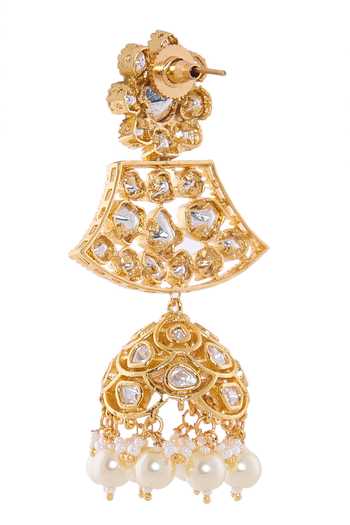 Buy_Nazaakat By Samara Singh_White Stones, Pearls Brass Dangler Earrings With Accents _Online_at_Aza_Fashions