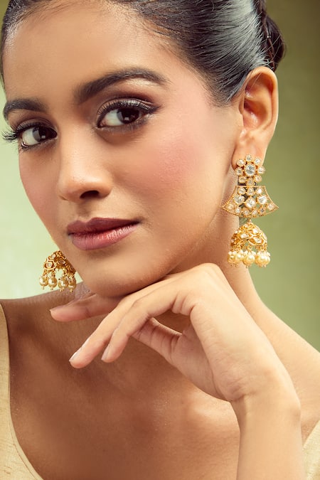 Samyukta Singhania Brass Dangler Earrings With Pearl Accents 