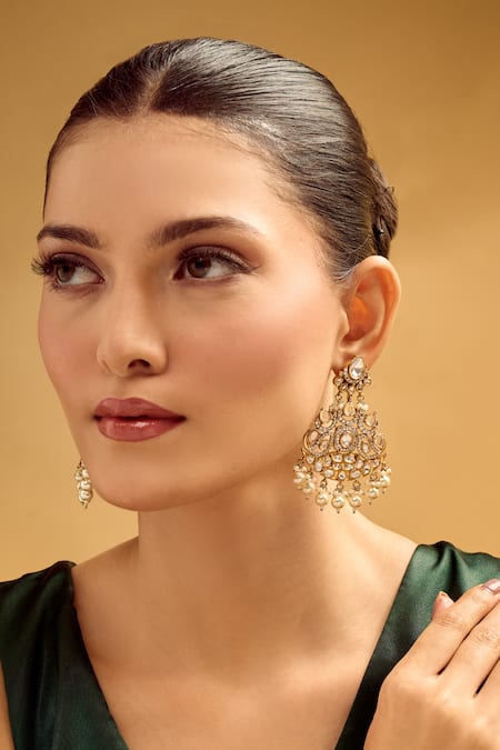 Shop_Nazaakat By Samara Singh_White Pearls Drop Dangle Earrings _Online_at_Aza_Fashions