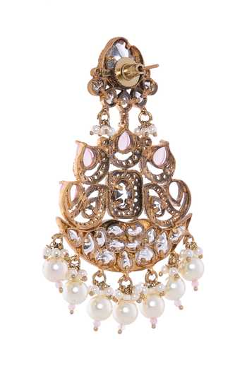 Buy_Nazaakat By Samara Singh_Pink Crystals, Pearls Light Drop Earrings _Online_at_Aza_Fashions