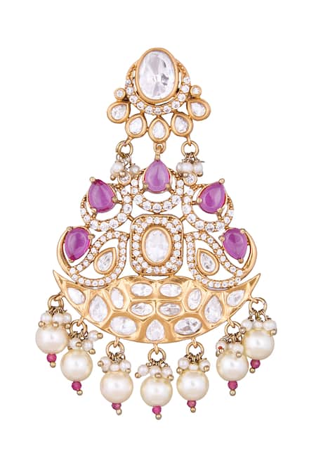 Nazaakat By Samara Singh_Red Stones, Pearls Ruby Embellished Dangler Earrings _at_Aza_Fashions