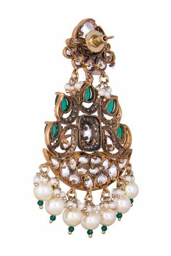 Shop_Nazaakat By Samara Singh_Green Stones, Pearls Embellished Dangler Earrings _Online_at_Aza_Fashions