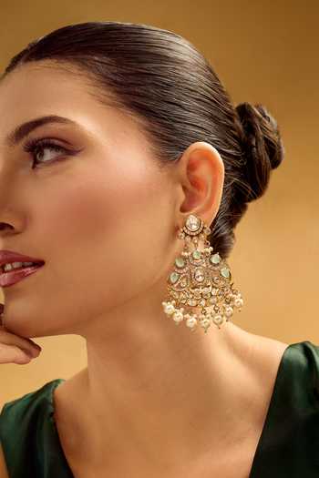 Buy_Nazaakat By Samara Singh_Aqua Stones, Pearls Embellished Dangler Earrings _Online_at_Aza_Fashions