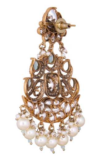 Shop_Nazaakat By Samara Singh_Aqua Stones, Pearls Embellished Dangler Earrings _Online_at_Aza_Fashions