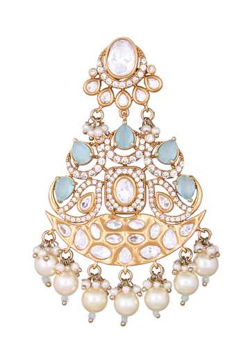 Nazaakat By Samara Singh_Aqua Stones, Pearls Embellished Dangler Earrings _at_Aza_Fashions