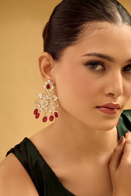 Nazaakat By Samara Singh_White Floral Design Dangler Earrings _Online_at_Aza_Fashions