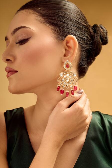 Shop_Nazaakat By Samara Singh_White Floral Design Dangler Earrings _Online_at_Aza_Fashions