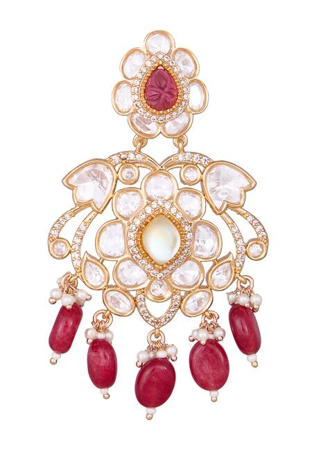 Nazaakat By Samara Singh_White Floral Design Dangler Earrings _at_Aza_Fashions