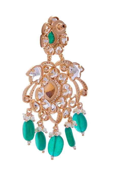 Shop_Nazaakat By Samara Singh_White And Green Dangler Earrings _Online_at_Aza_Fashions