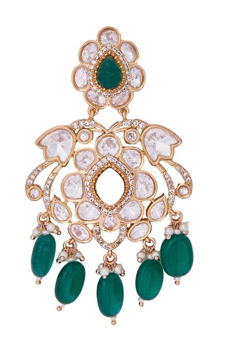 Nazaakat By Samara Singh_White And Green Dangler Earrings _at_Aza_Fashions