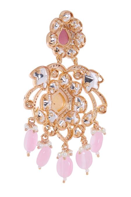 Shop_Nazaakat By Samara Singh_White Crystals, Beads Floral Design Dangler Earrings _Online_at_Aza_Fashions