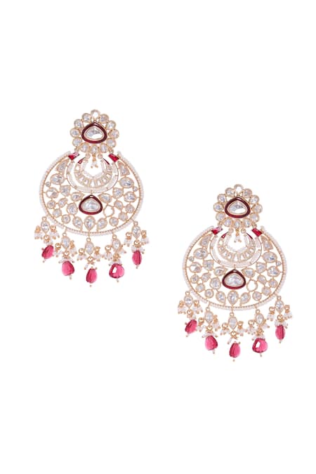 Shop Nazaakat By Samara Singh Gold Plated Stones, Beads And Red Dangler Earrings at Aza Fashions Shop_Nazaakat By Samara Singh_Gold Plated Stones, Beads And Red Dangler Earrings _at_Aza_Fashions