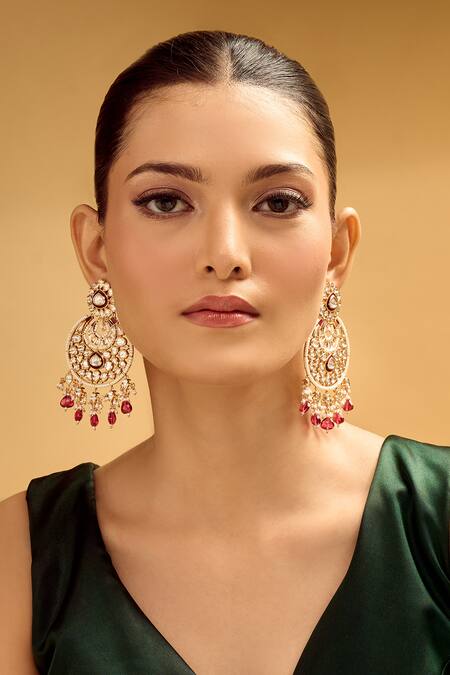 Buy Nazaakat By Samara Singh Gold Plated Stones, Beads And Red Dangler Earrings Online at Aza Fashions Buy_Nazaakat By Samara Singh_Gold Plated Stones, Beads And Red Dangler Earrings _Online_at_Aza_Fashions