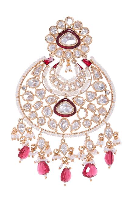 Nazaakat By Samara Singh Gold Plated Stones, Beads And Red Dangler Earrings at Aza Fashions Nazaakat By Samara Singh_Gold Plated Stones, Beads And Red Dangler Earrings _at_Aza_Fashions