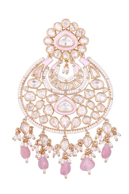 Nazaakat By Samara Singh_Gold Plated Pearls Pink Dangler Earrings _at_Aza_Fashions