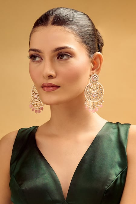 Samyukta Singhania Golden Pink Dangler Earrings 