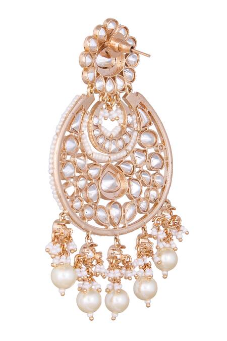Nazaakat By Samara Singh_Gold Plated Stones, Pearls White Danglers _Online_at_Aza_Fashions